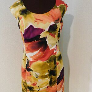 Apt. 9 Womens Colorful Watercolor Floral Sleeveless A-line Sheath Dress  Size 10